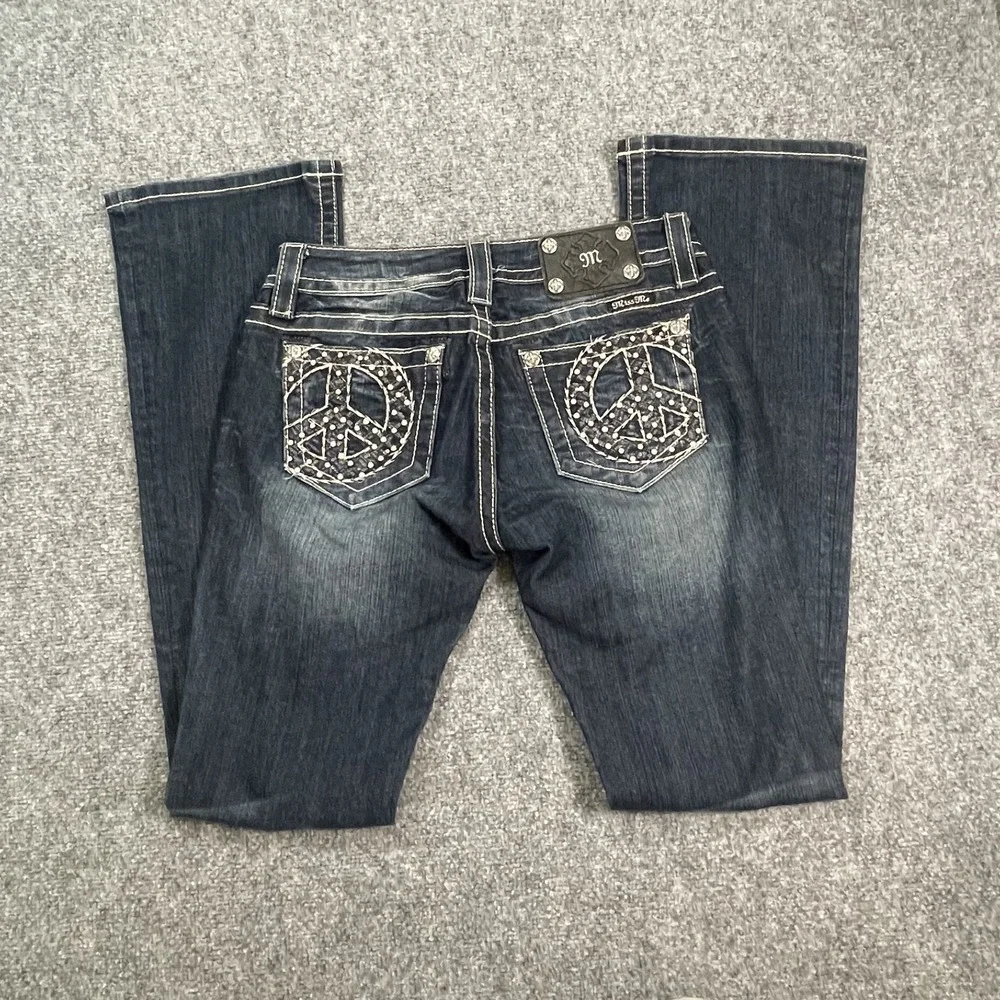 Miss Me Women's Bling Demin Embroidered Jeans Size 27 Embellished Peace Groovy - Picture 5 of 16